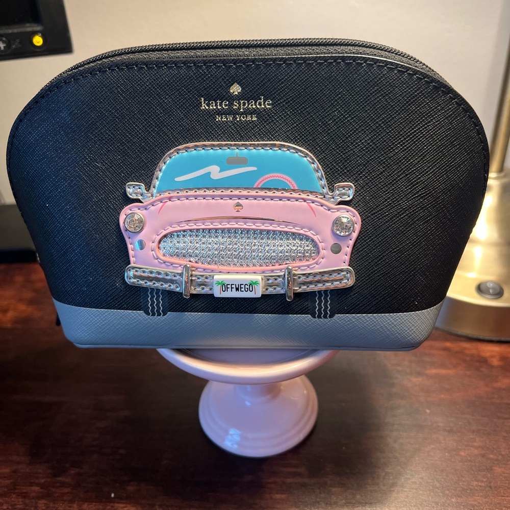 Kate Spade Black and Pink Cosmetic Bag with Car Design